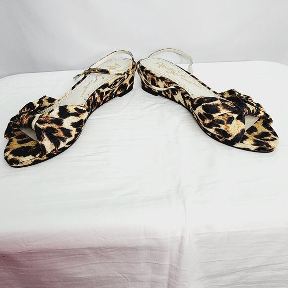 Alice + Olivia Alexi Leopard Print Open Toe Bow Wedge Sandal Women's Size  10 - Picture 9 of 15